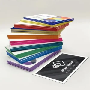 Sample painted edge business cards in assorted colors