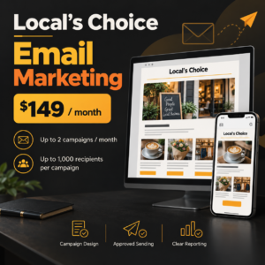 Local’s Choice Email Marketing, $149 per month; up to two campaigns with up to 1,000 recipients per campaign.
