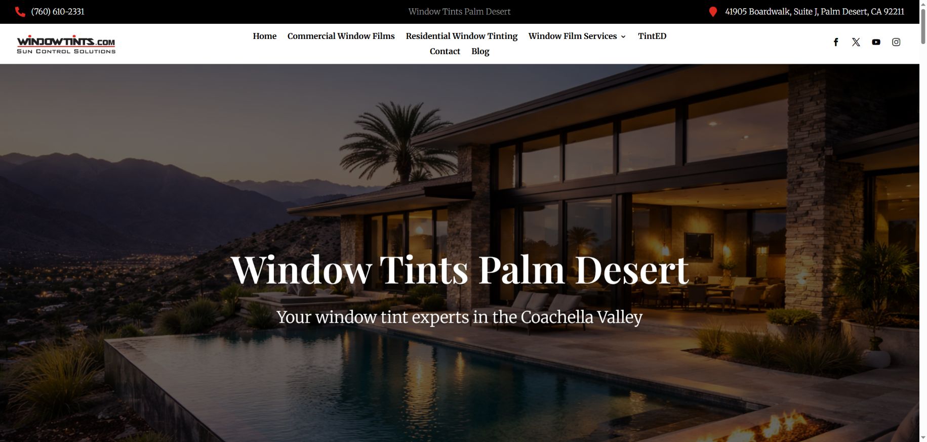Desktop homepage of Window Tints Palm Desert, built by Local’s Choice